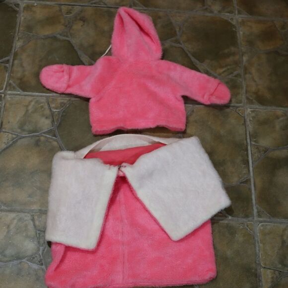 Vintage 1990s Pink Fuzzy Baby Coat & Matching Sack Set Newborn 0-3 Months - Picture 6 of 9